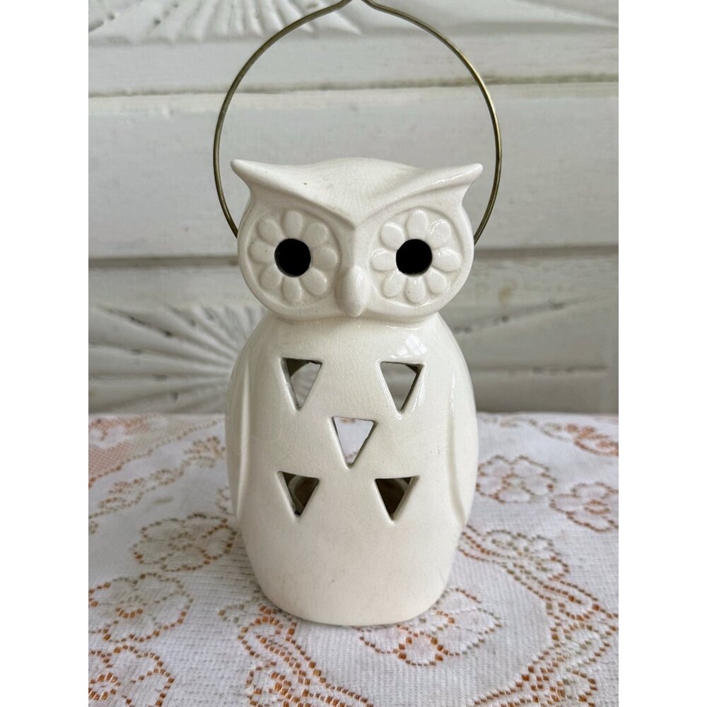 Vintage 1970s Lego Japan White Owl Hanging Tea Light Candle Holder